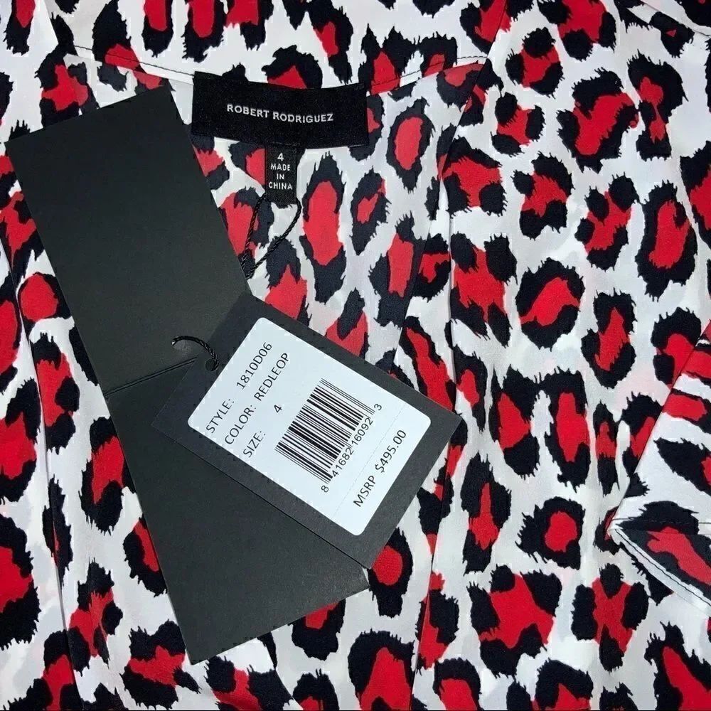 NEW ROBERT RODRIGUEZ LENA LEOPARD PRINT FAUX WRAP DRESS RED LEOPARD NWT SIZE 4 - Picture 9 of 13
